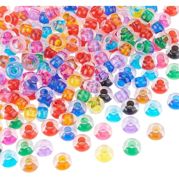 215pcs European Beads Transparent Acrylic Beads Hair Beads Large Hole Beads Colorful Loose Beads Spacer Beads Kandi Beads DIY Craft