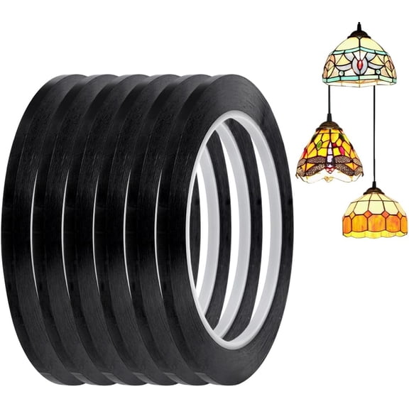 216.5ft 6 Rolls PET Stained Glass Lead Lines Thin Stained Glass Leading Strips Window Decaling Lines Roll Blacking Strip Self Adhesive Line Handmade