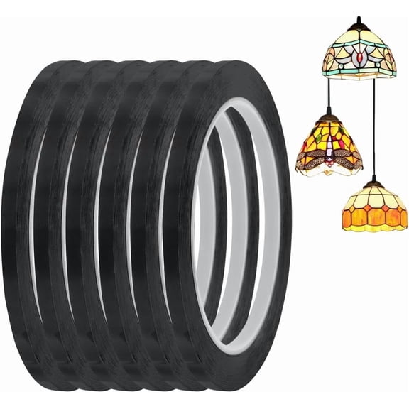 216.5ft 6 Rolls PET Stained Glass Lead Lines Thin Stained Glass Leading Strips Window Decaling Lines Roll Blacking Strip Self