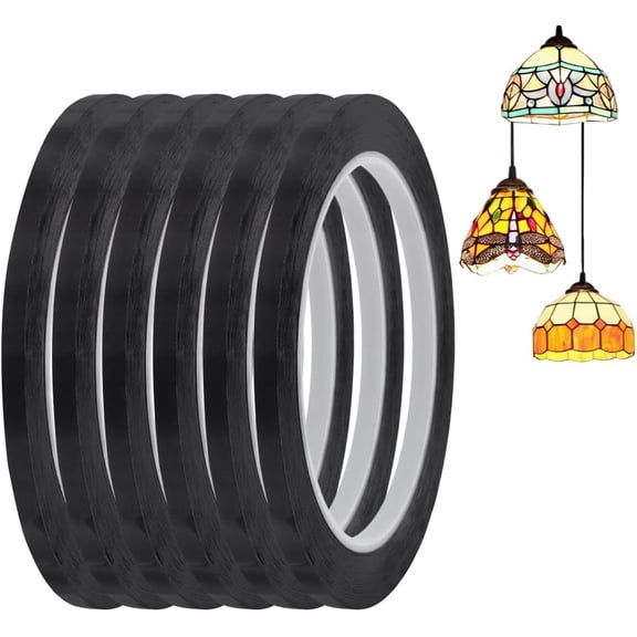 216.5ft 6 Rolls PET Stained Glass Lead Lines Thin Stained Glass Leading Strips Window Decaling Lines Roll Blacking Strip Self