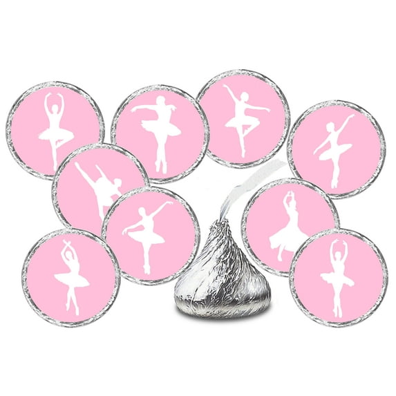 216 Ballerina Kisses Stickers, Pink Dancer Silhouette Labels For Dancing Birthday Party, Graduation, or Any Family Event Decorations, Candy Not Included.