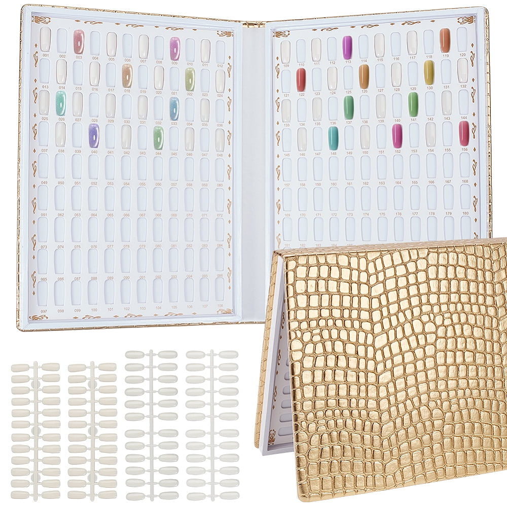 216 Colors Glod Nail Display Chart Nail Color Swatches with 480pcs 2 Style False Nail Tips Salon Nail Sample Tool for Nail Painting PracticeDIY