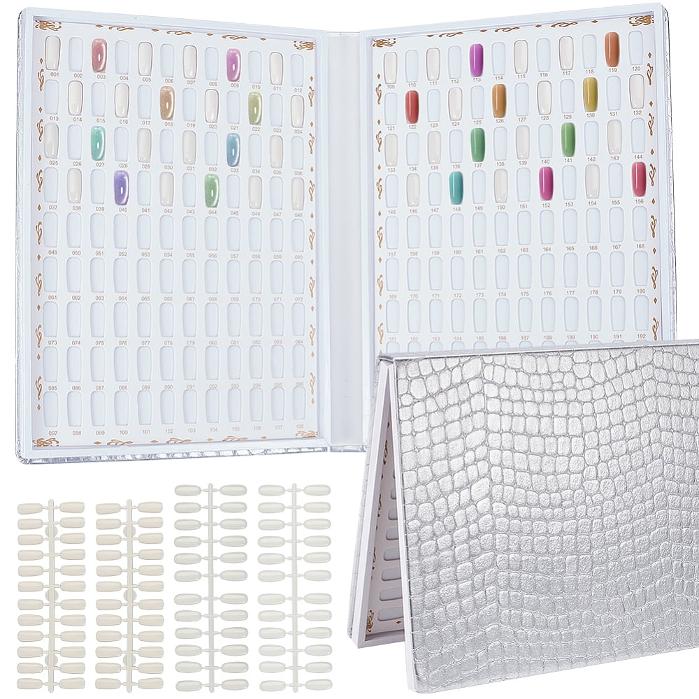 216 Colors Silver Nail Display Chart with 480pcs 2 Style False Nail Tips Salon Nail Sample Tool Nail Painting Practice