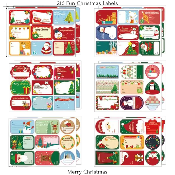 TinselTags 216 Count Christmas Sticker Tags Xmas Labels Self Adhesive Holiday 54 Different Styles Gift Presents Wrapping