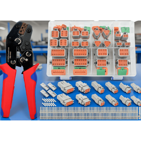 216 Deutsch DT Connector Kit with Ratcheting Wire Crimper, 2 3 4 6 8 12 Pin IP68 Waterproof Automotive Connectors, AWG 22-13, Size 16 Contacts