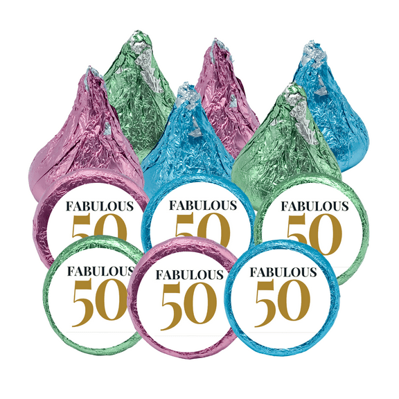 216 Fabulous 50 (50th) Kisses Candy Stickers, Chocolate Drops Labels