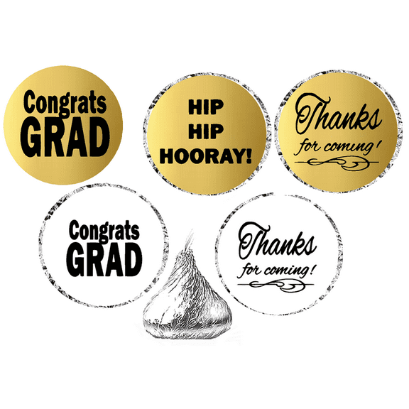 216 Graduation Party Favor Hershey's Kisses Stickers / Labels - Gold