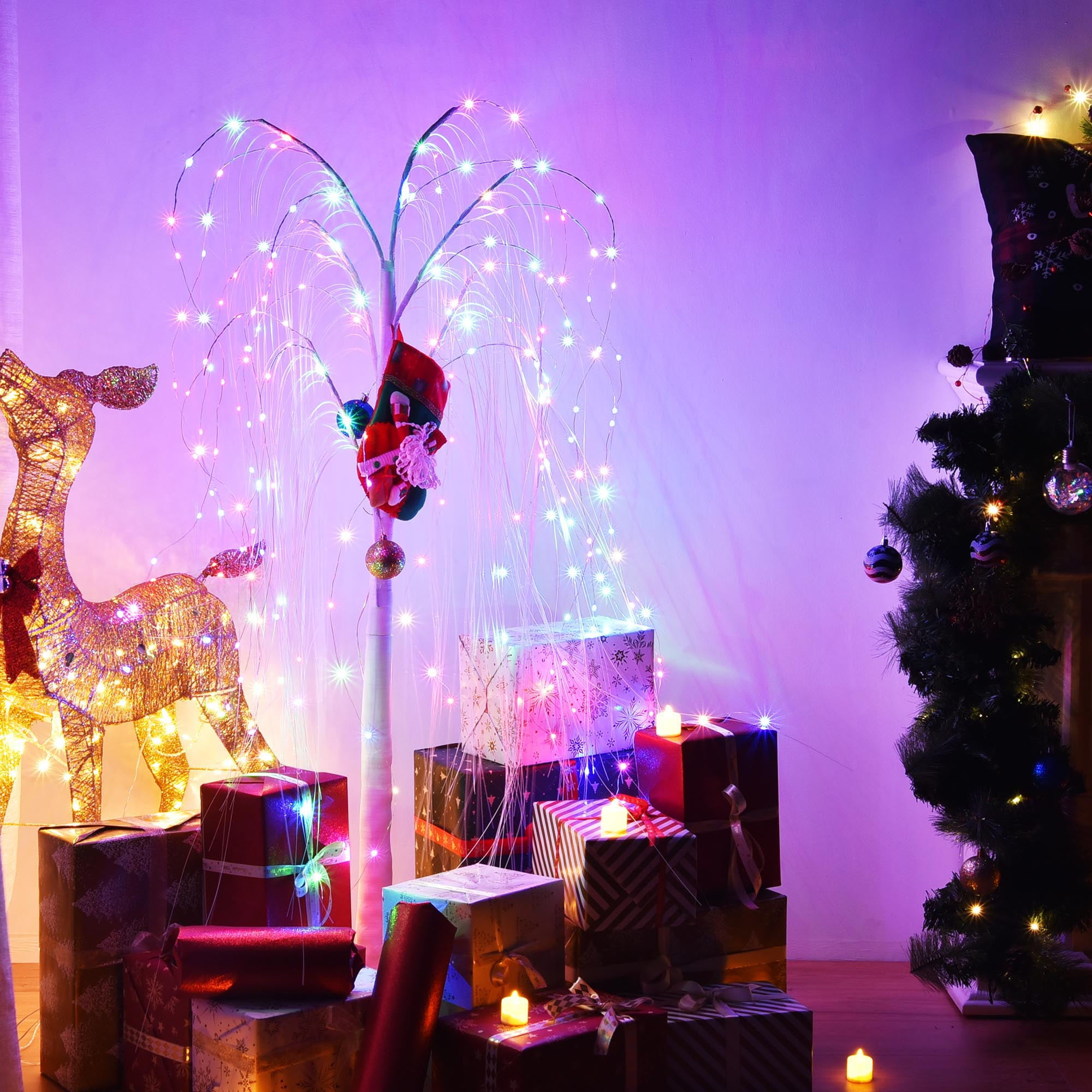 216 LED 5FT Colorful Lighted Willow Tree, LED Colorful Lighted