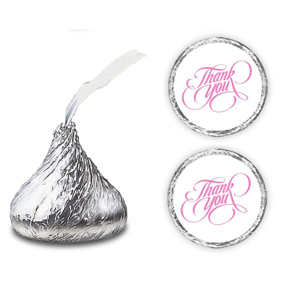 216 Modern Thank You Kisses Stickers, Elegant Chocolate Drops Labels Stickers For Weddings, Bridal Shower Engagement Party Decorations, Favors For Kisses in Pink. Made in USA