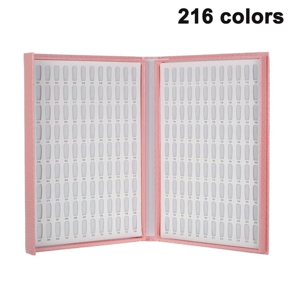 216 Nail Colors Chart Display, Nail Gel Display Book with 216 False Nail Tips, Professional Salon Nail Color Swatches Nail Practice Card Board