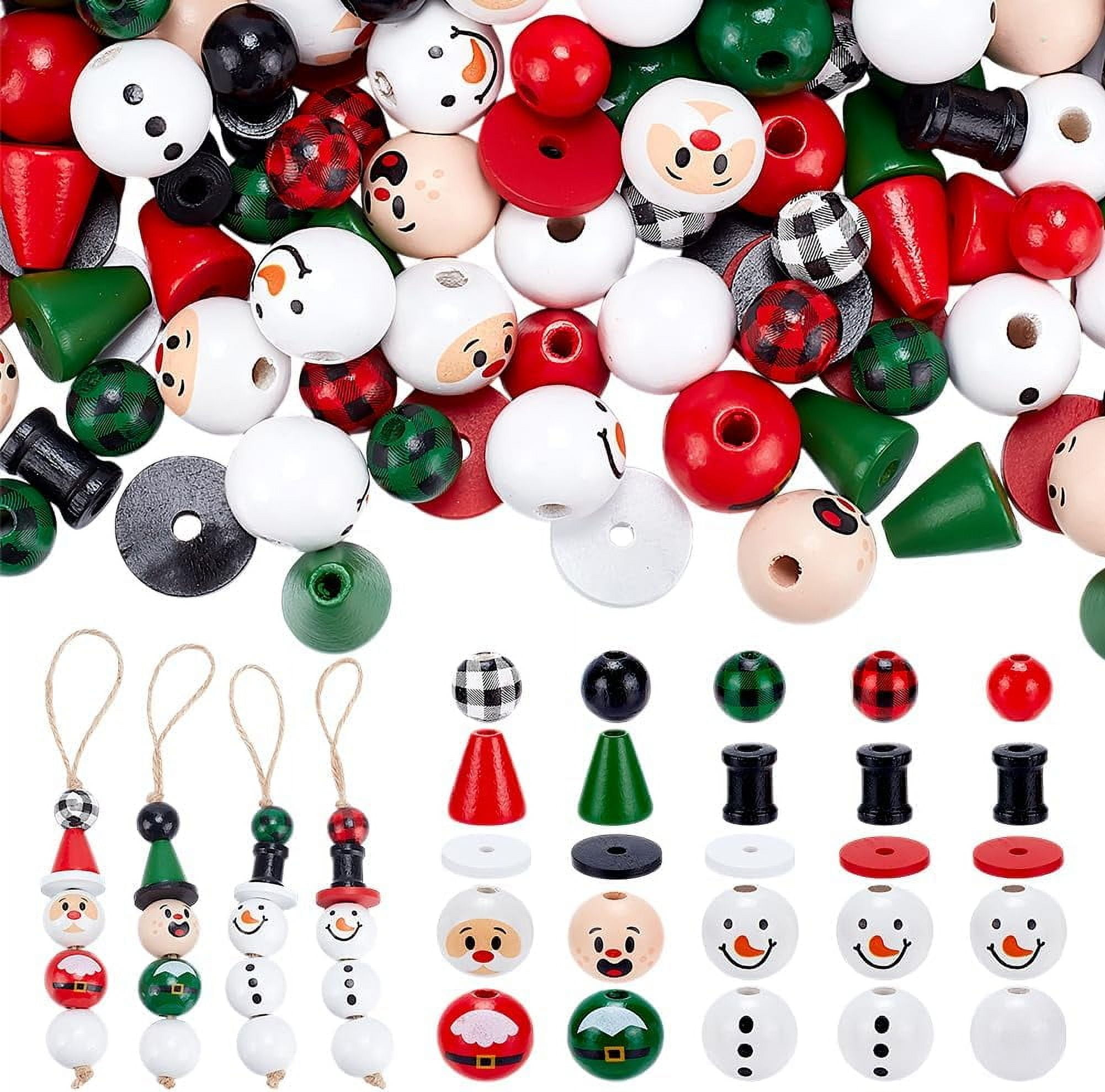 216 Pcs Christmas Wood Beads Cloumn Beads Cone Beads Round Beads Smooth Wooden Beads Handmade Loose Wood Spacer Beads Colorful Beads with Holes for Christmas DIY Crafts Jewelry Making