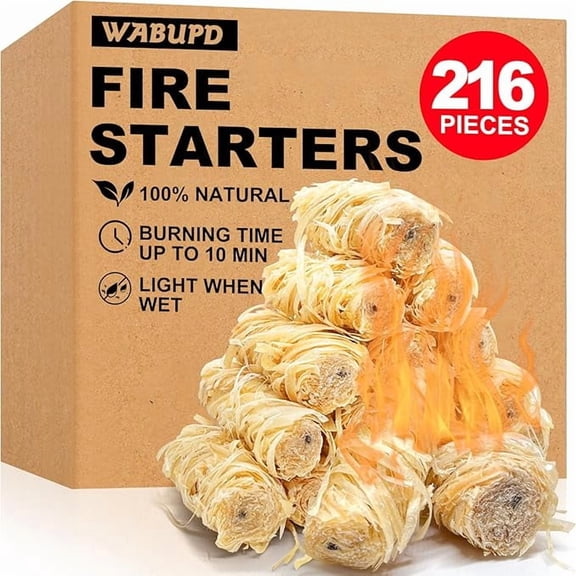 216 Pcs Fire Starter - Natural Fire Starters for Fireplace, Pellet Stove, BBQ, Pizza Oven, Fire Pit &Chimney, Fire Starters for Grill, Waterproof & All-Weather Firelighters, Charcoal Starter