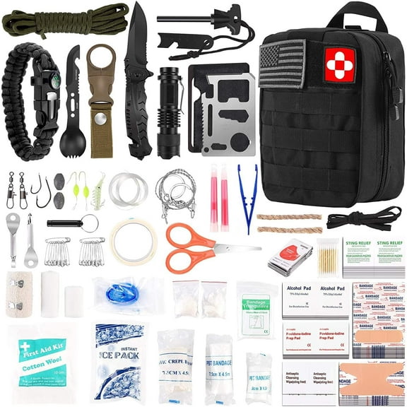 216 Pcs Survival First Aid Kits, Professional Survival Gear Equipment Tools First Aid Supplies kit for SOS Emergency Hiking Hunting Disaster Camping Adventures