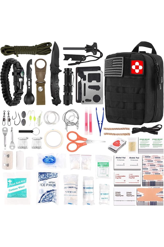 216 Pcs Survival First Aid Kits, Professional Survival Gear Equipment Tools First Aid Supplies kit for SOS Emergency Hiking Hunting Disaster Camping Adventures