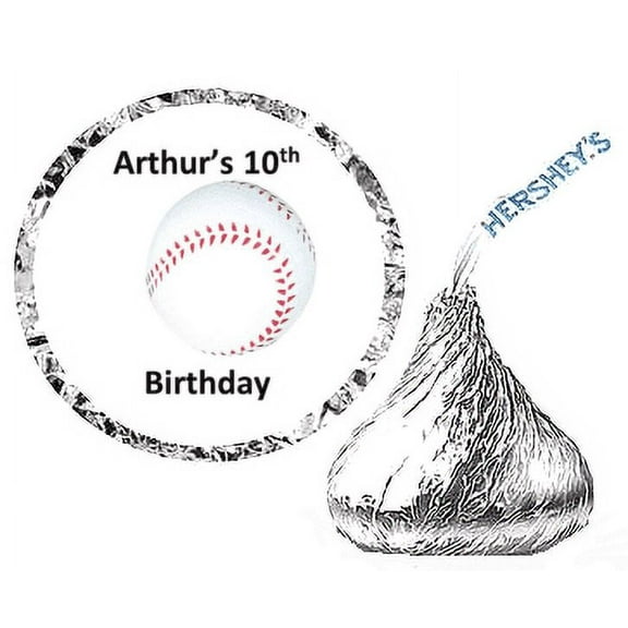 216 Personalized Baseball Birthday Party Favor Hershey's Kisses Stickers / Labels