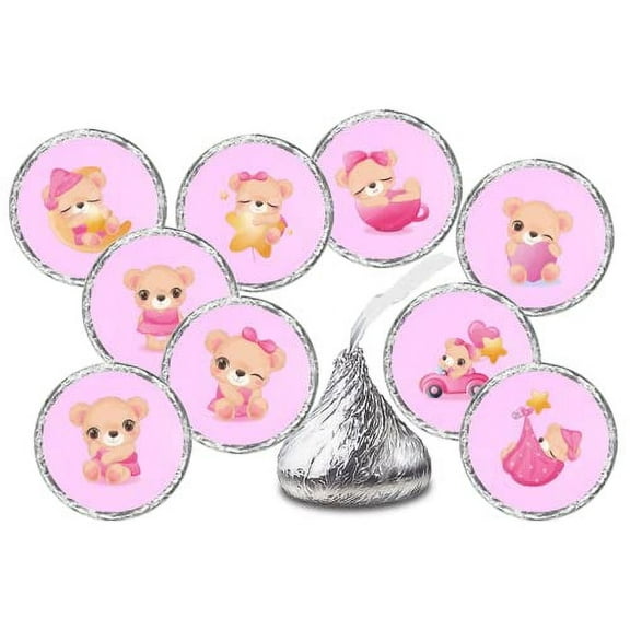 216 Pink Baby Bear Baby Shower Favors Stickers For Baby Shower Or Baby Sprinkle Party Decorations, Baby Shower Pink Favors, Baby Shower Labels, Cute Boy Kisses Labels. Candy not included
