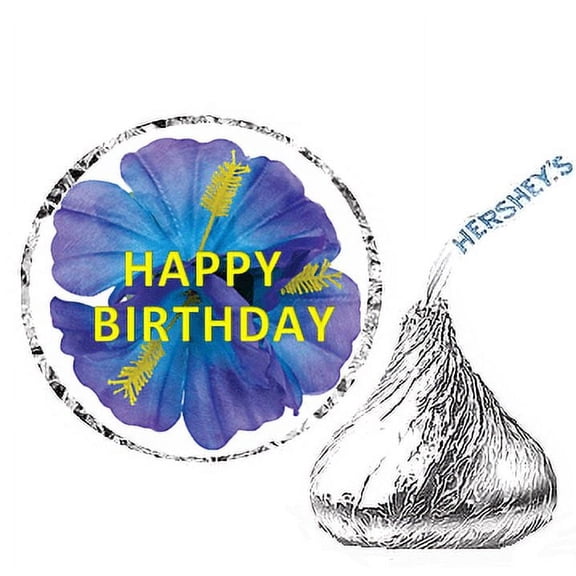 216 Purple Hibiscus Party Favor Hershey's Kisses Stickers / Labels
