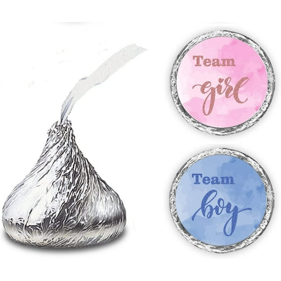 216 Team Girl Team Boy Kisses Labels for Gender Reveal Party, Baby Shower Or Baby Sprinkle Event Decorations, Boy or Girl Stickers, Wrappers, Favors Great for Tags, Games and Supplies (Pink, Blue)