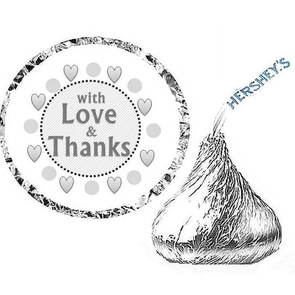 216 With Love and Thanks Party Favor Hershey's Kisses Stickers / Labels - Silver