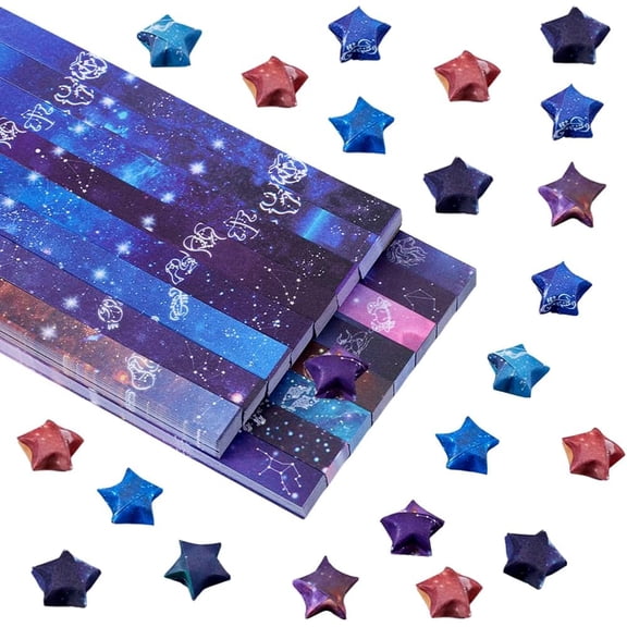 2160Pcs 16 Styles Constellation Star Paper Strip Origami Stars Papers Lucky Blue Luminous Starry Space Sky Gradient Glitter Rectangle Origamis Strips for Arts DIY Hand Crafting Accessories