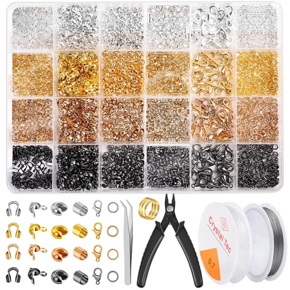 2165 Pcs Crimp Beads for Jewelry Making, Incliding Crimp Bead Covers, Crimp Tubes, Knot Covers, Jump Rings,Wire Guardians, Crimping Pliers, Elastic String for Bracelets Necklaces Making