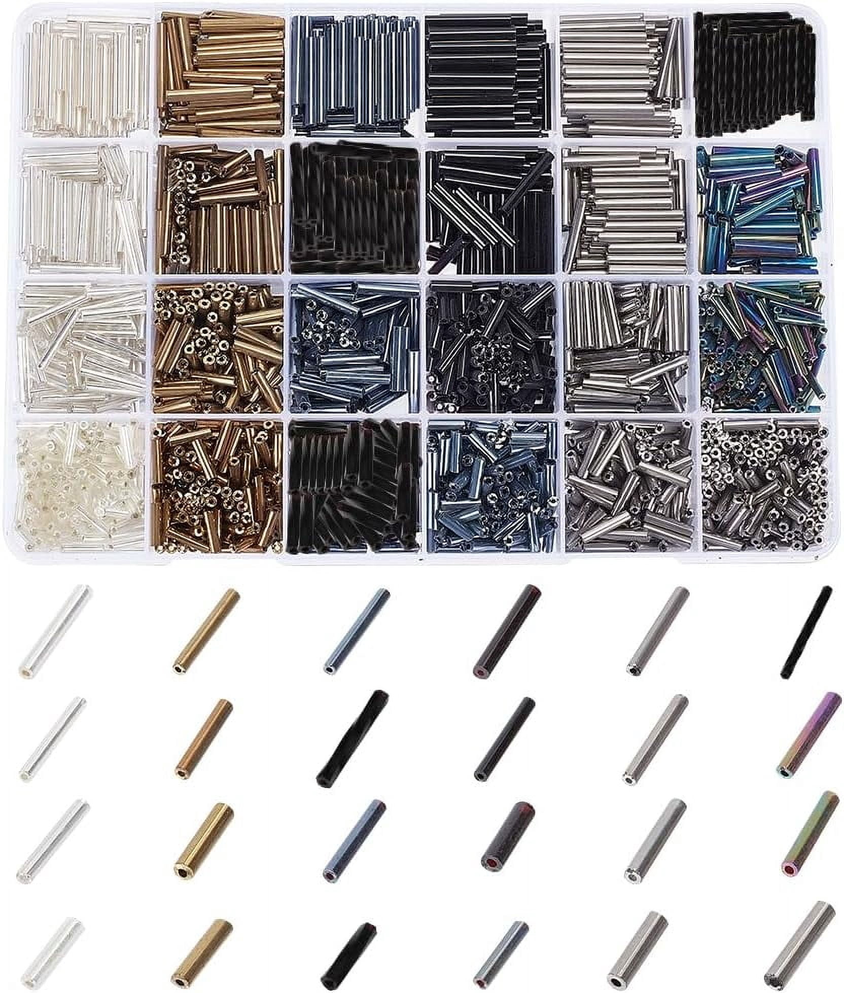 2165pcs 24 Styles Glass Bugle Beads Metallic Long Seed Beads 9/12/15/18/20x2.5mm Tube Beads Craft Beads Loose Spacer Bead for Earrings Bracelets Necklaces Waist Chain Jewelry Making DIY