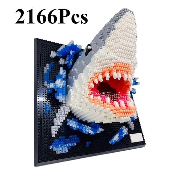 2166 Pcs Shark Building Blocks Set Creative Ocean Wall Art Building Blocks Kit for Home Decor, DIY Puzzle Model for Living Room, Bedroom Display, Daily Creative Building Activity and Gift Idea