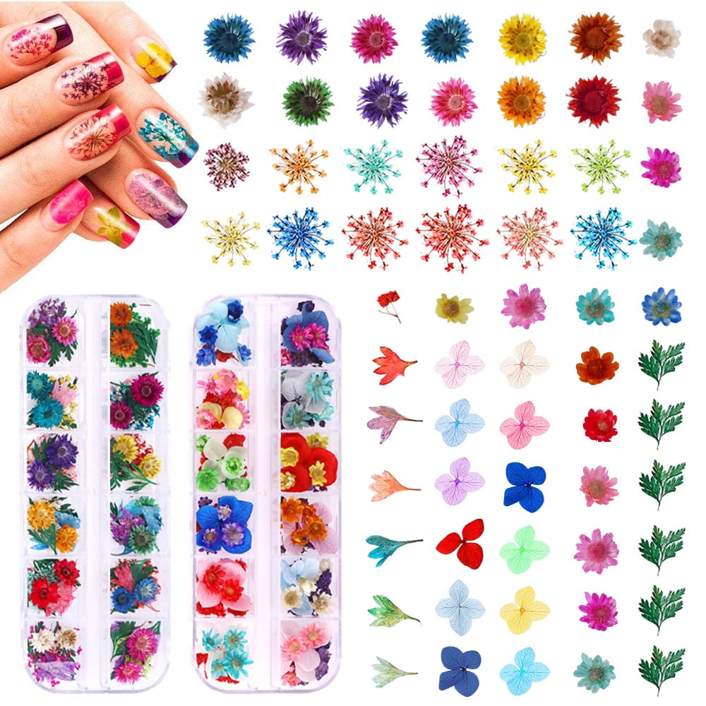 216PCS Dried Flowers Nail Art Nail Art Accessories Kits, 57 Color