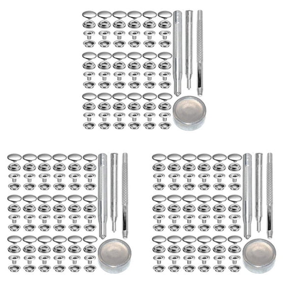 216Pcs 15MM Stainless Steel Fastener Snap Stud Button for Marine Boat Canvas with Punching Set Tool Kit Silver