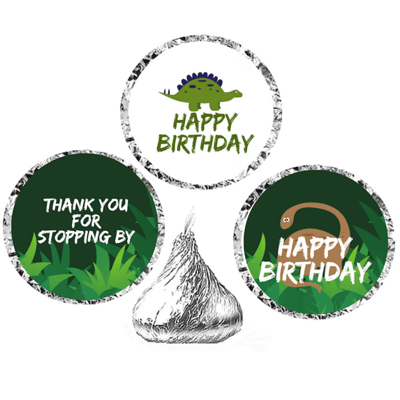 216ct Jungle Trees and Dinosaur Happy Birthday Party Decoration Candy Labels Stickers Fits Hershey's Kisses