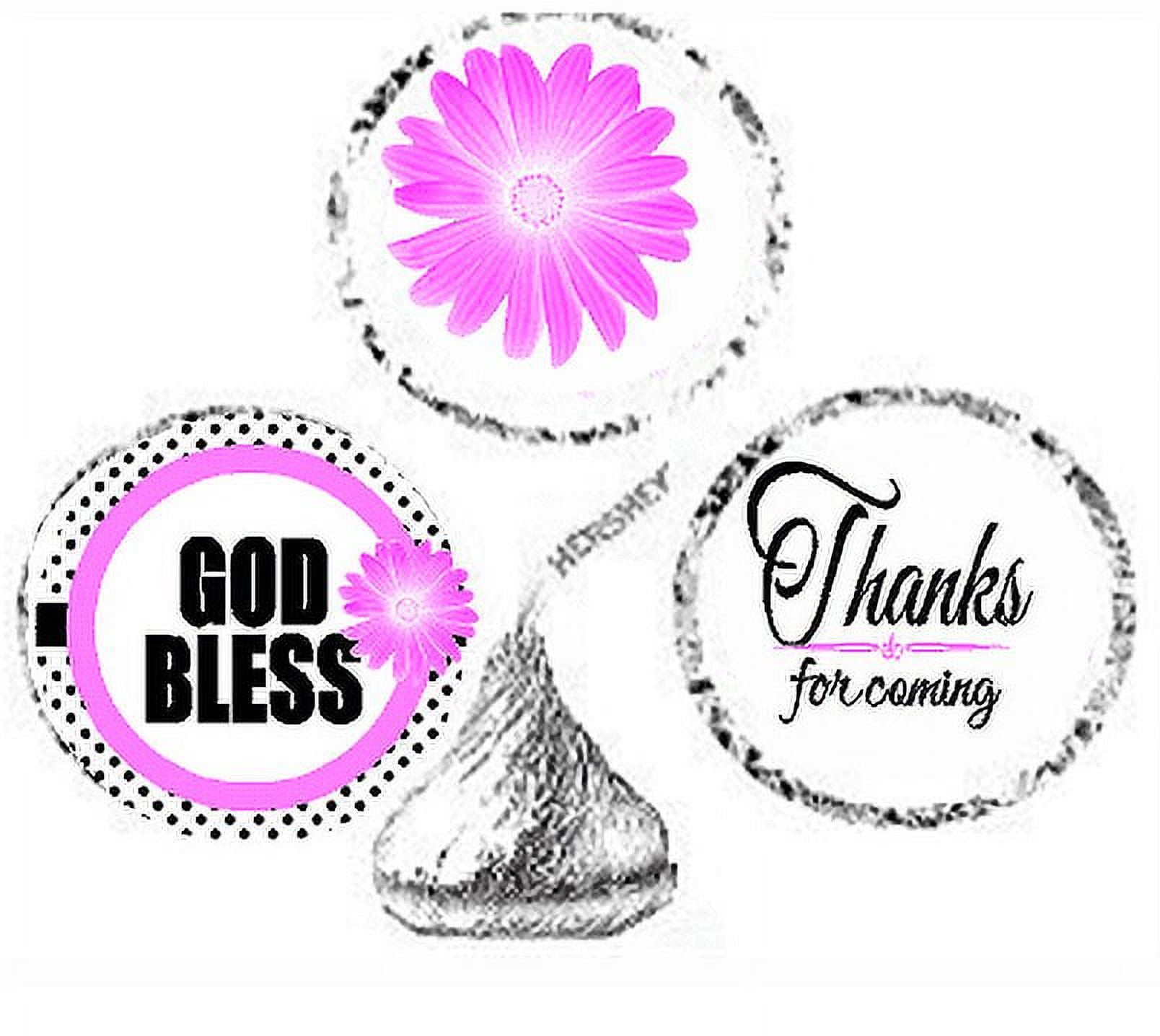CAKESUPPLYSHOP CELEBRATIONS 216ct Pink God Bless Religious Baptism Communion Party Favor Candy Decoration Stickers Labels Fits Kisses Chocolates Party Favors Envelope