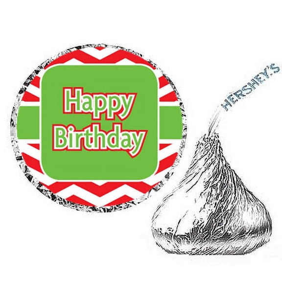 216ct Red Chevron Birthday Party Hershey's Kisses Stickers / Labels