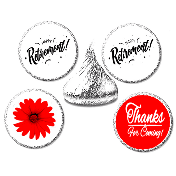 216ct Red Happy Retirement Party Favor Candy Decoration Stickers Labels Fits Kisses Chocolates Party Favors Envelope