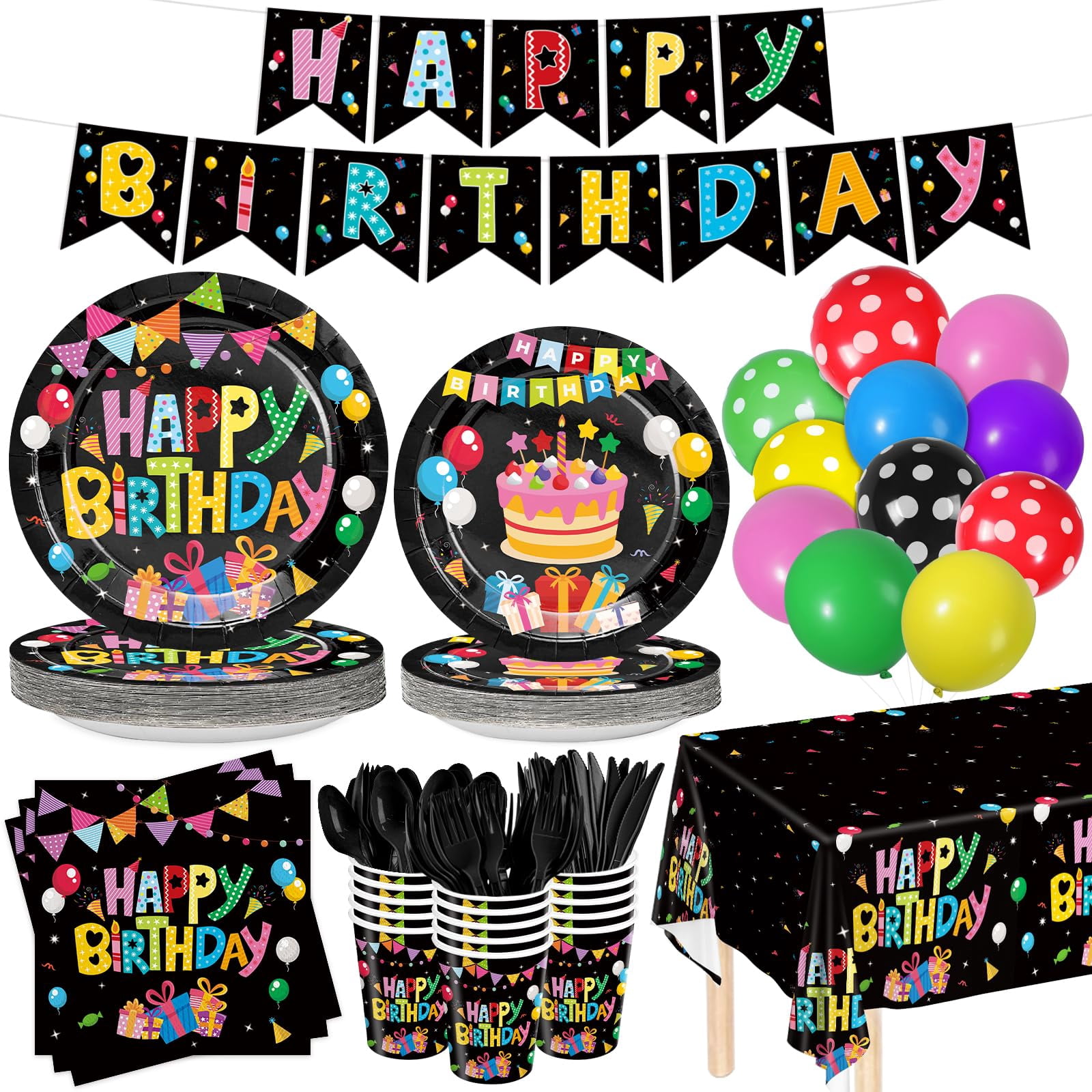 40 Pcs Happy Birthday Plates & Napkins Set - Multicolor Balloon Disposable Party Supplies, Serves 20
