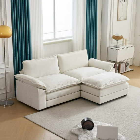 217*141*85 Chenille Two-Seater With Footstool Double Bag Indoor Double Sofa - 2+1 Off-White Chenille