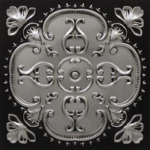 217-Alhambra 2 ft. x 2 ft. PVC Glue-up or Lay-in Ceiling Tile in Antique Silver (100 Sq.ft / Pack) - 25 Pieces