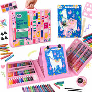 217 Piece Kids Art Set, with Double Side Trifold Art Easel, Drawing & Painting Kit with Crayons, Markers, Colored Pencils, Watercolors Portable Art Supplies for