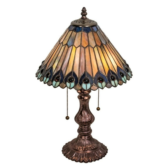 217002 Meyda 19" High Tiffany Jeweled Peacock Accent Lamp