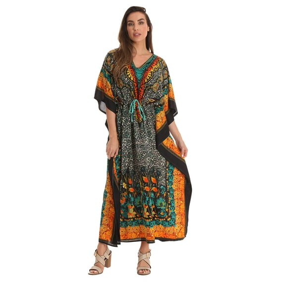 21754-ORG-S-M Riviera Sun Long Dashiki Caftan / Caftans for Women (Animal Print, Small-Medium)