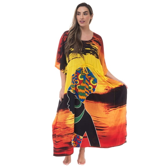 21754-ORG-S-M Riviera Sun Long Dashiki Caftan / Caftans for Women (Rasta Print 9, 2X-3X)