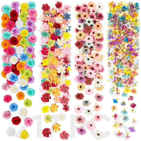 217Pcs Mini Silk Flower Heads, Artificial Faux Small Flowers for Crafts, DIY Wedding Bouquets, Table Centerpieces and Home Decor