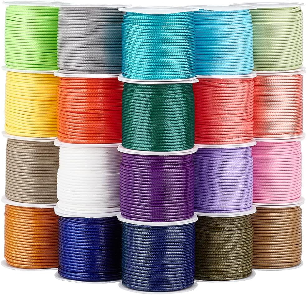 218.7 Yards 1.5mm Waxed Polyester Cord Thread 20 Rolls 20 Colors Beading Thread Cord String for Bracelet Necklace Jewelry DIY Craft Making Waist Beads Knotting Macrame Supplies