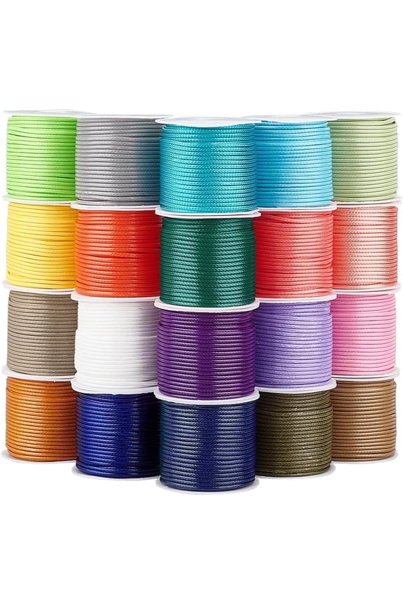 218.7 Yards 1.5mm Waxed Polyester Cord Thread 20 Rolls 20 Colors Beading Thread Cord String for Bracelet Necklace Jewelry DIY Craft Making Waist Beads Knotting Macrame Supplies