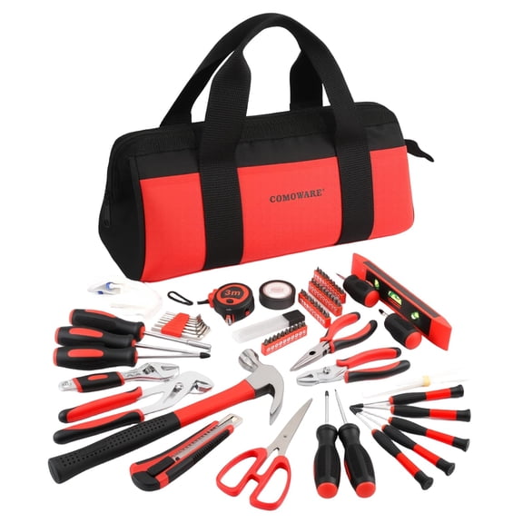 218 Pcs Tool Set, Basic Tool Kit for Home, Socket Set, Combination Wrench, Screwdriver Bit Set, Rv Tool Set with Storage Tool Bag, Red, Gift for Dad