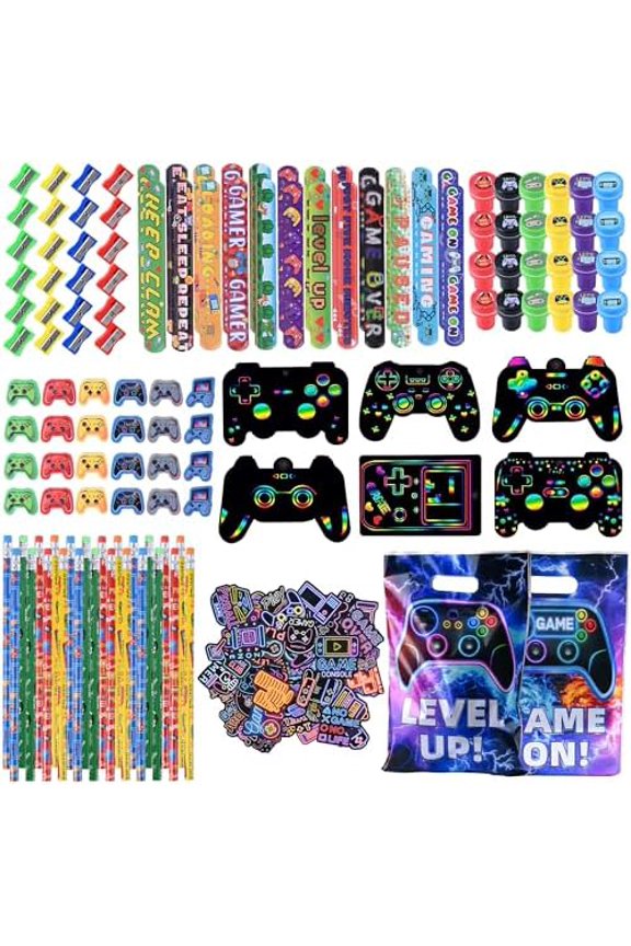 218 Pcs Video Game Party Favors With Video Game Pencils Pencil Sharpener Slap Bracelets Stickers and Erasers for Video Game Gamer Birthday Party Supplies$$Home Decor, Kitchen, & Other