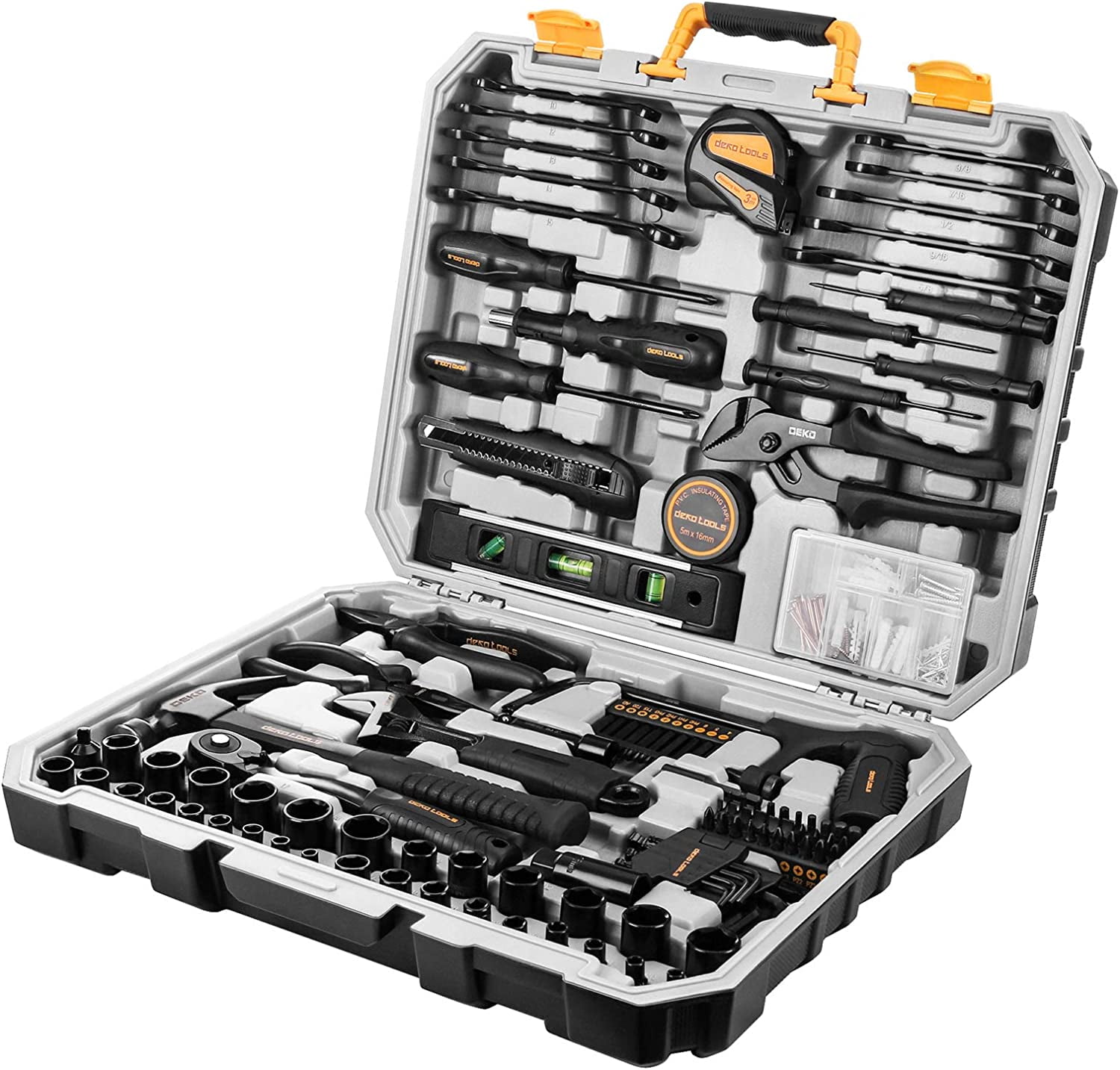 218-Piece General Household Hand Tool Kit - Professional Auto Repair Tools for Homeowners with Portable Storage