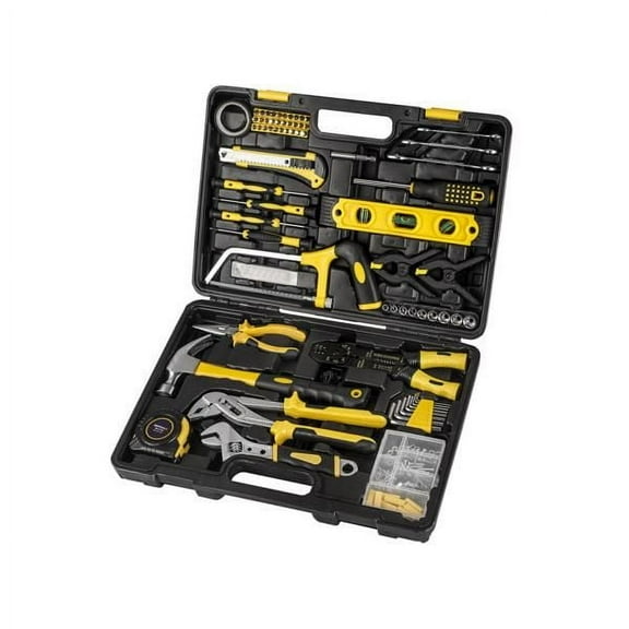 218 Piece Tool Set General Household Hand Tool Kit with Plastic Toolbox  Case Yellow