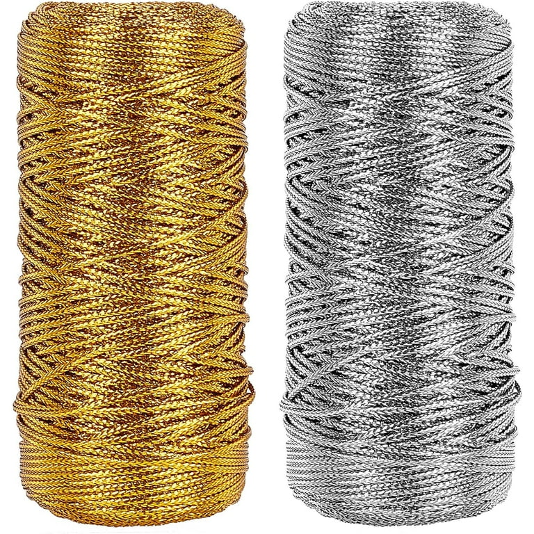 218 Yard Metallic Thread Cord 1.5mm Gold and Silver Tinsel String Non- Stretch Sparkle Thread Ribbon Wrap Thread Tag Cord for Hanging Christmas  Tree Hair Braiding & Wrapping Gifts 