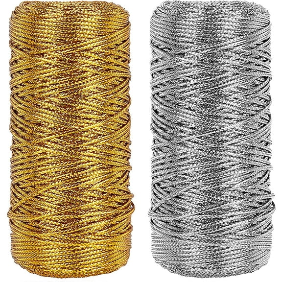 218 Yard Metallic Thread Cord 1.5mm Gold and Silver Tinsel String Non-Stretch Sparkle Thread Ribbon Wrap Thread Tag Cord Braids Hair Cords for Hanging Tree Wrapping Gifts