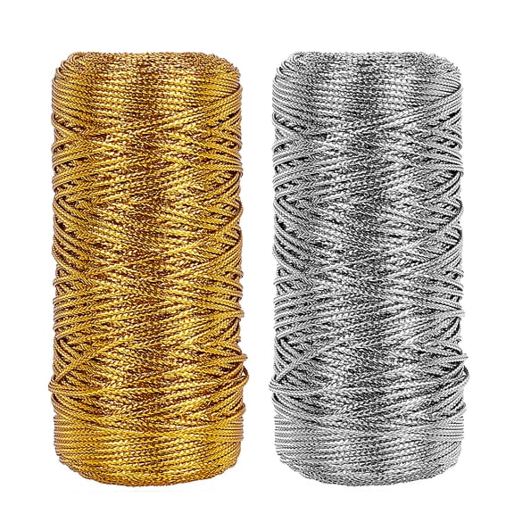 218 Yard Metallic Thread Cord 1.5mm Gold and Silver Tinsel String Non-Stretch Sparkle Thread Ribbon Wrap Thread Tag Cord Braids Hair Cords